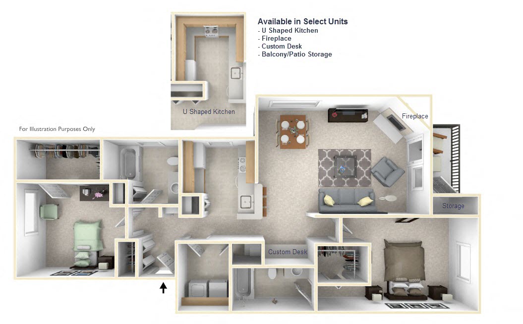 Floor plan for 2 beds, 2 baths, 1060 sqft